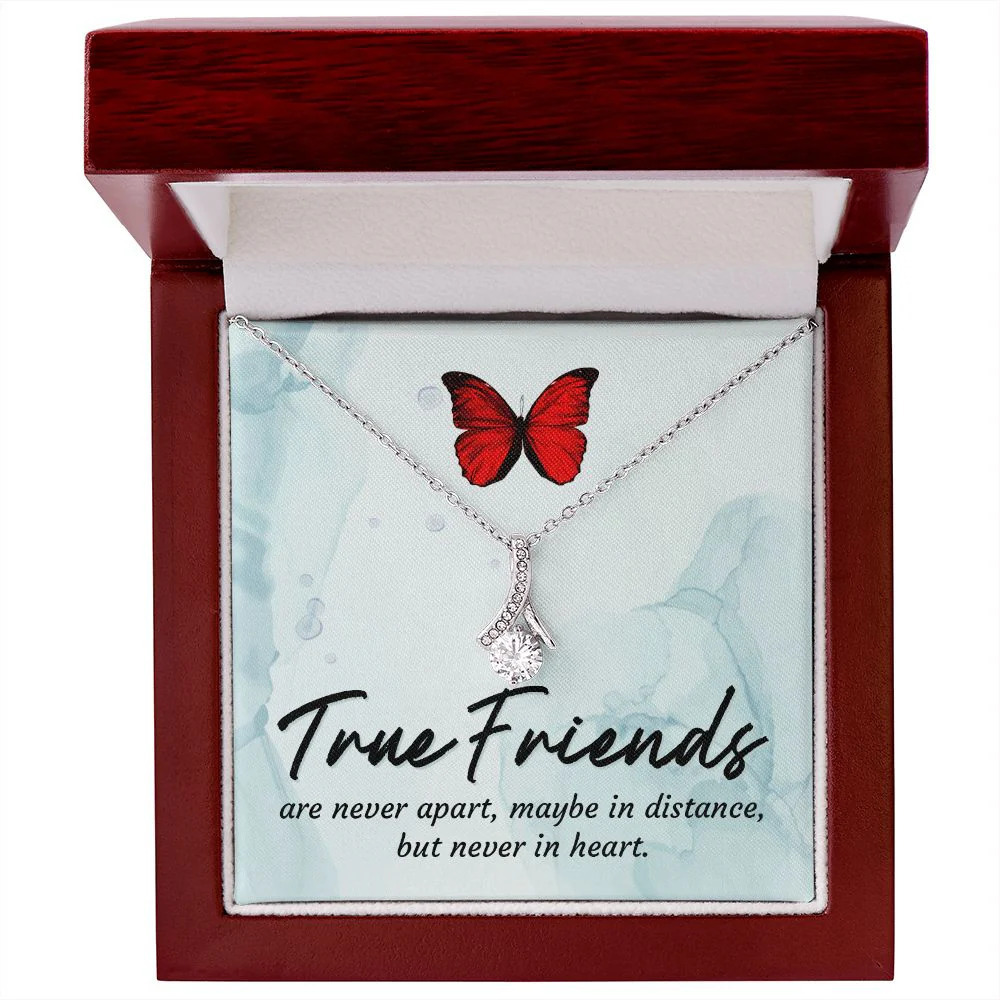 True Friends Ribbon Necklace Silver Tone Luxury Box